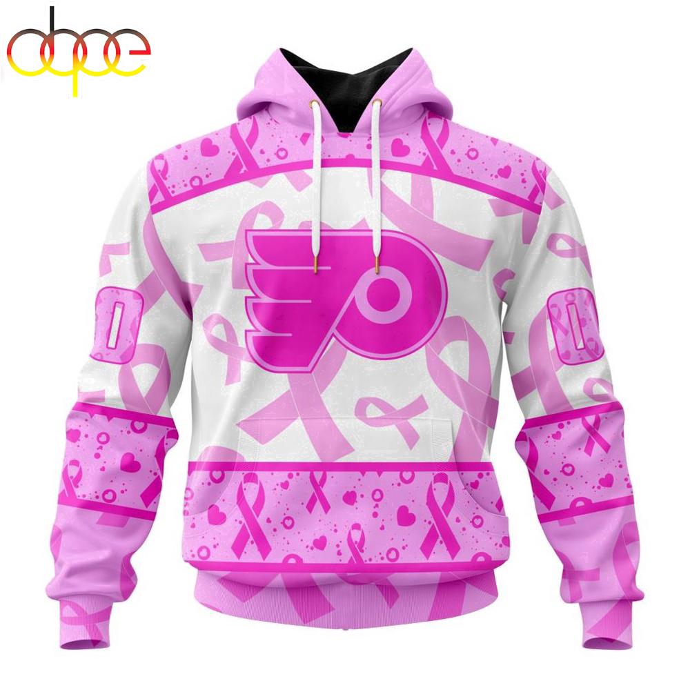 Custom Name And Number NHL Philadelphia Flyers Pink October Breast Cancer Awareness 3D Hoodie
