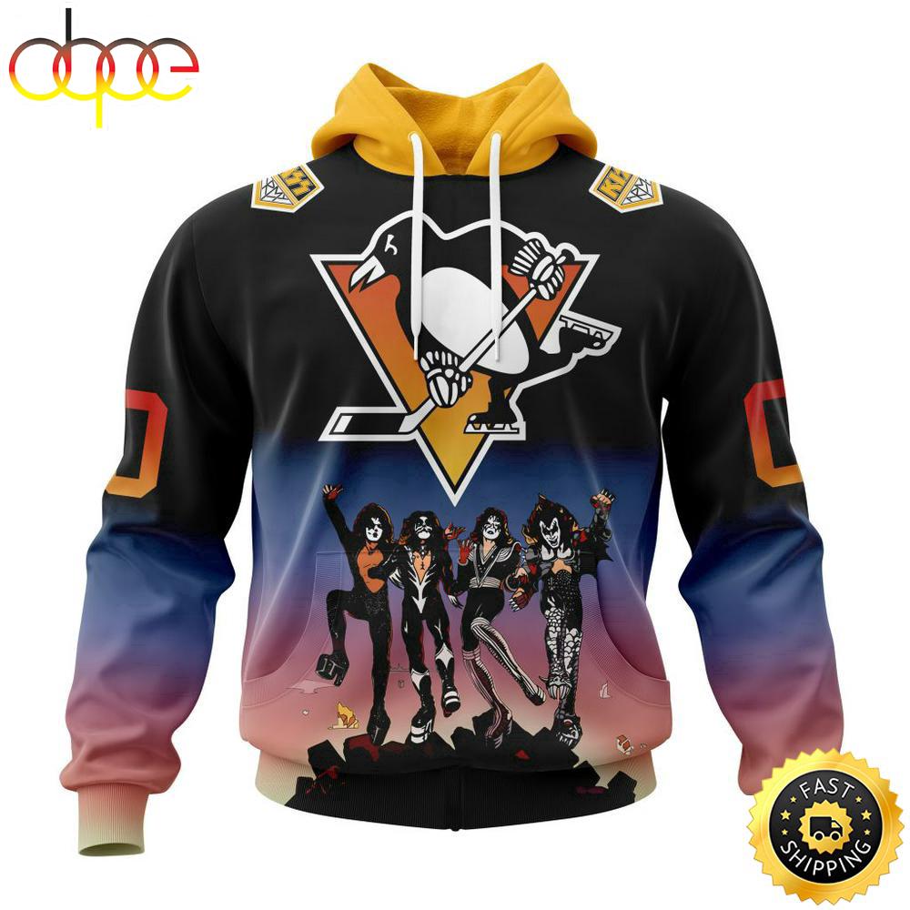 Custom Name And Number NHL Pittsburgh Penguins X KISS Band All Over Print Hoodie Shirt