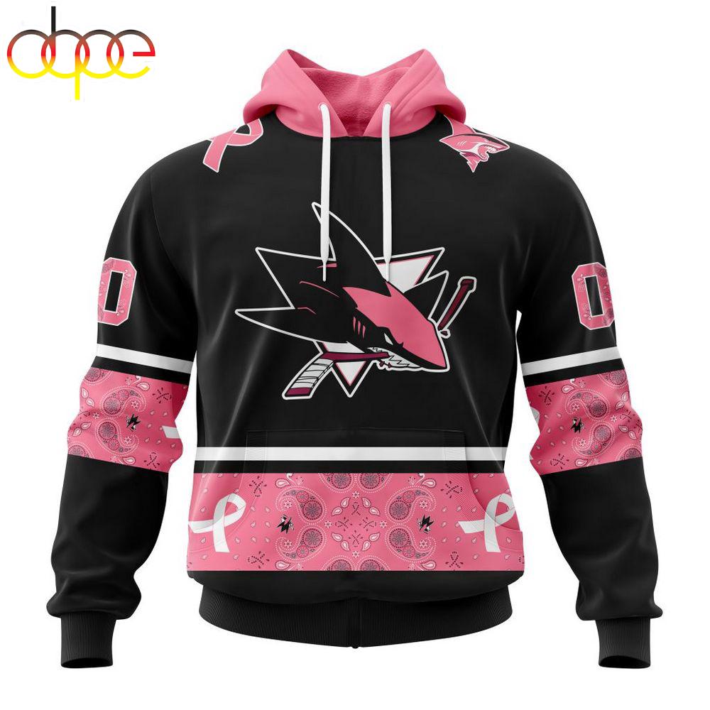 Custom Name And Number NHL San Jose Sharks Breast Cancer All Over Print Hoodie