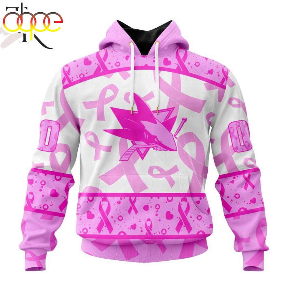 Custom Name And Number NHL San Jose Sharks Pink October Breast Cancer Awareness 3D Hoodie