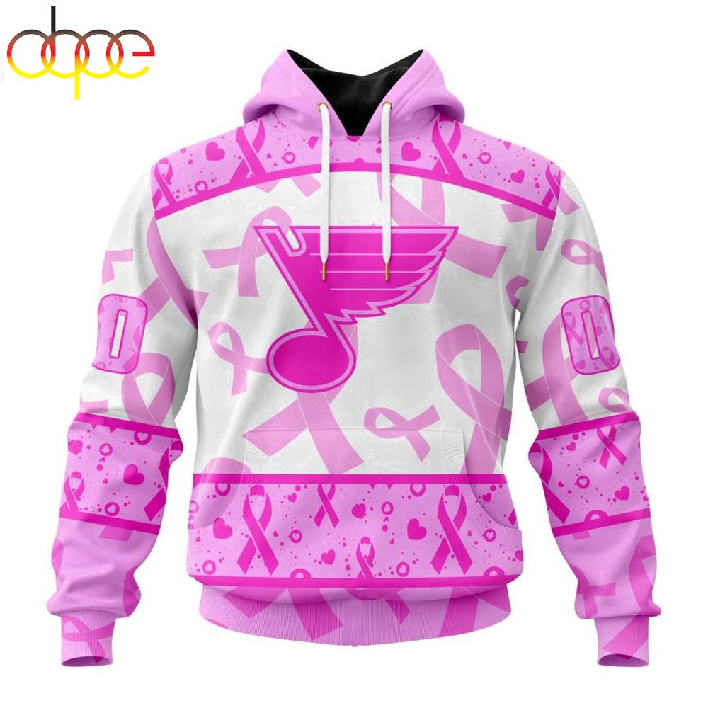 Custom Name And Number NHL St. Louis Blues Pink October Breast Cancer Awareness 3D Hoodie