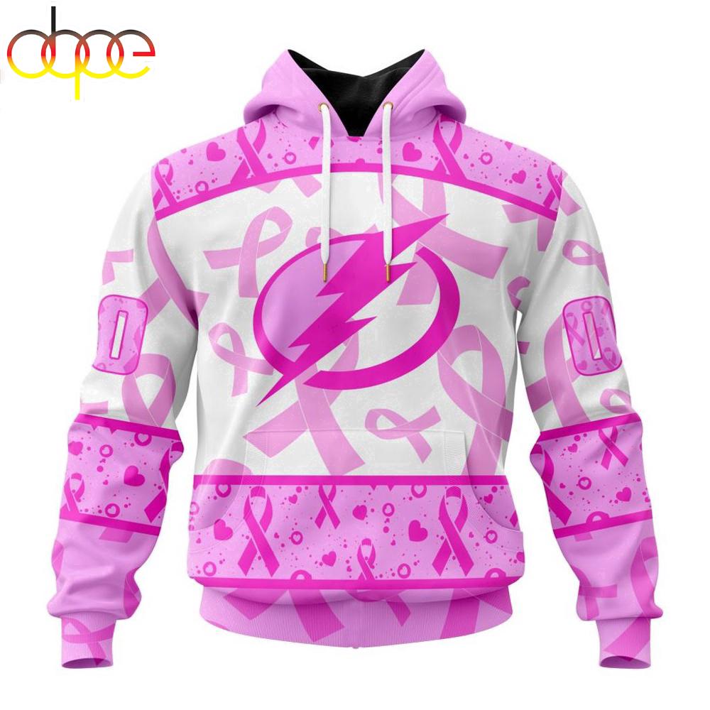 Custom Name And Number NHL Tampa Bay Lightning Pink October Breast Cancer Awareness 3D Hoodie