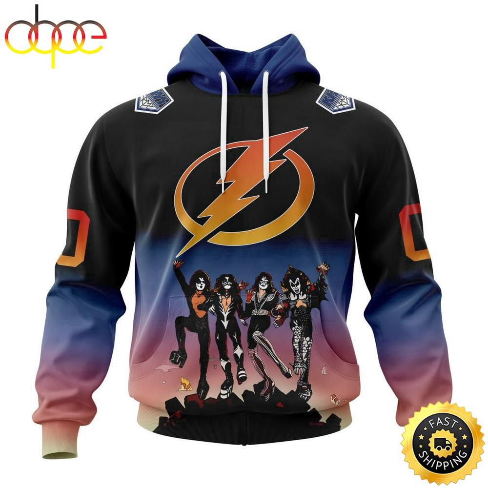 Custom Name And Number NHL Tampa Bay Lightning X KISS Band All Over Print Hoodie Shirt
