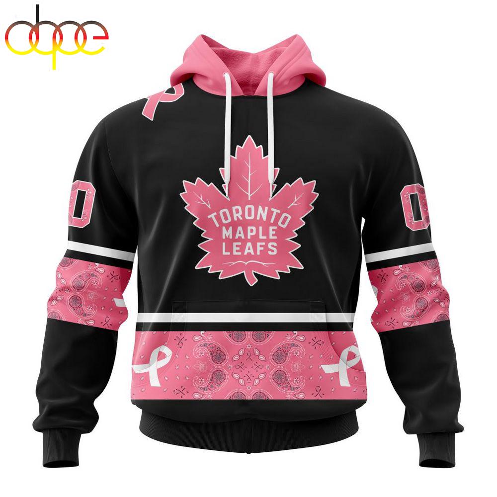 Custom Name And Number NHL Toronto Maple Leafs Breast Cancer All Over Print Hoodie