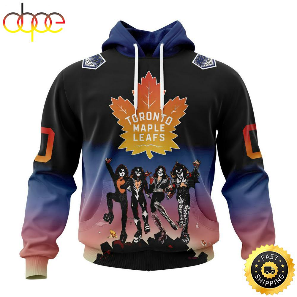 Custom Name And Number NHL Toronto Maple Leafs X KISS Band All Over Print Hoodie Shirt