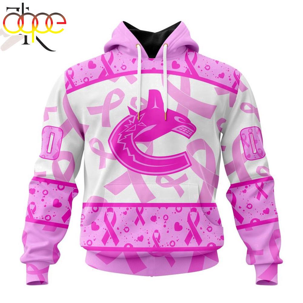 Custom Name And Number NHL Vancouver Canucks Pink October Breast Cancer Awareness 3D Hoodie