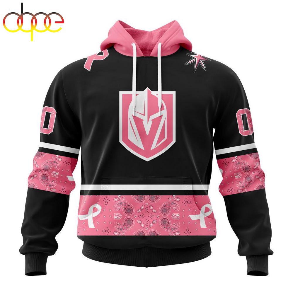 Custom Name And Number NHL Vegas Golden Knights Breast Cancer All Over Print Hoodie