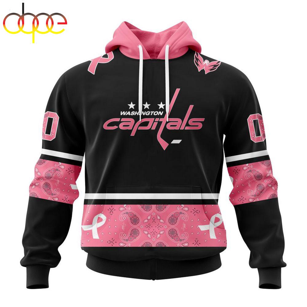 Custom Name And Number NHL Washington Capitals Breast Cancer All Over Print Hoodie