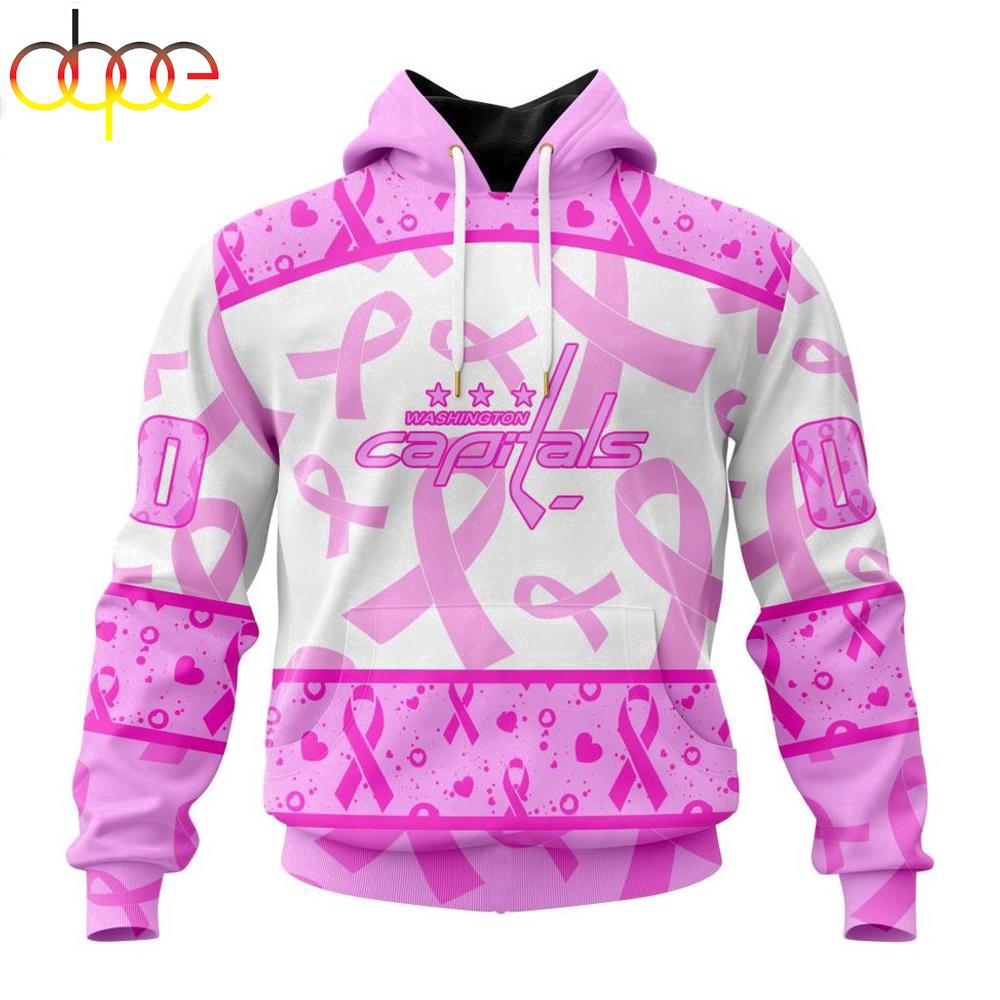Custom Name And Number NHL Washington Capitals Pink October Breast Cancer Awareness 3D Hoodie