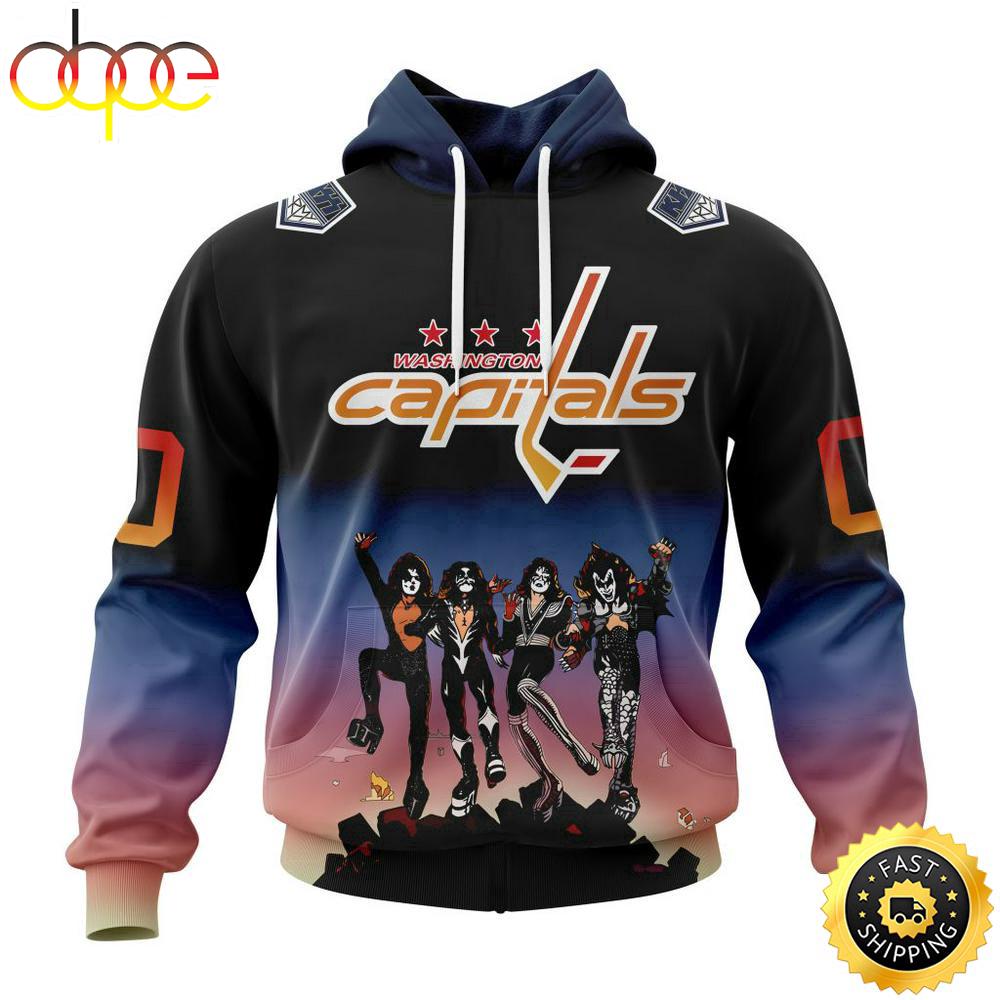 Custom Name And Number NHL Washington Capitals X KISS Band All Over Print Hoodie Shirt