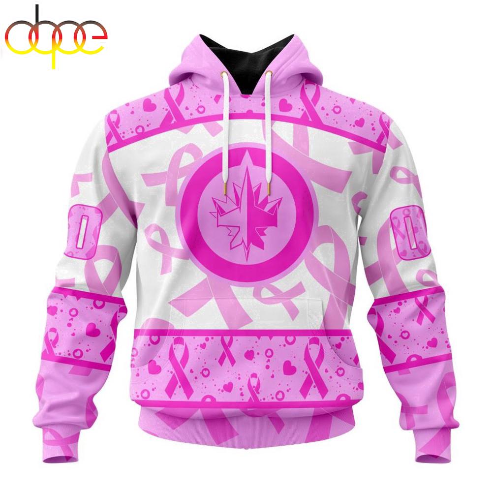 Custom Name And Number NHL Winnipeg Jets Pink October Breast Cancer Awareness 3D Hoodie