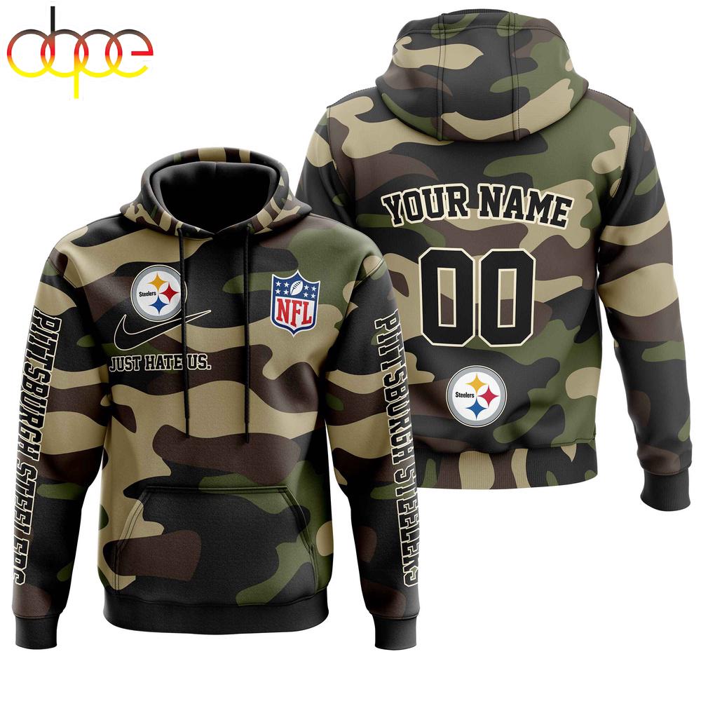 Custom Name And Number Pittsburgh Steelers Camo Style Veteran Day All Over Print Hoodie Shirt