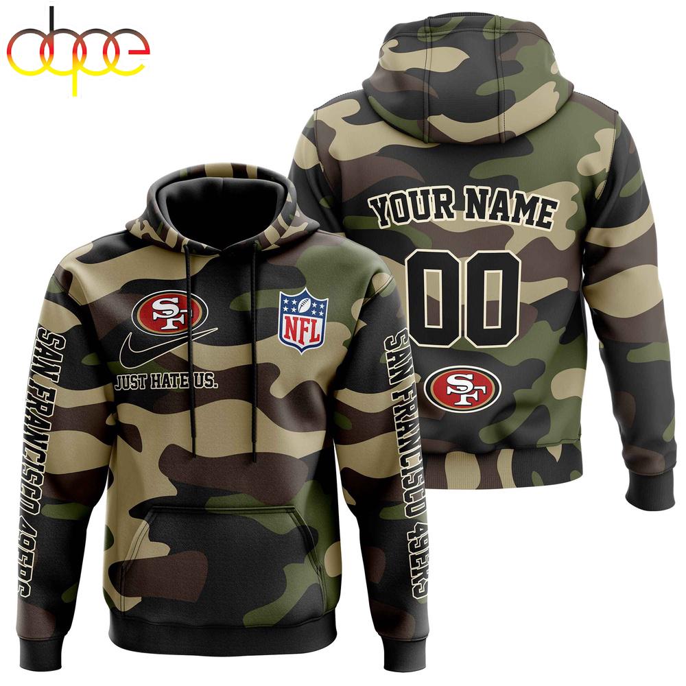 Custom Name And Number San Francisco 49ers Camo Style Veteran Day All Over Print Hoodie Shirt