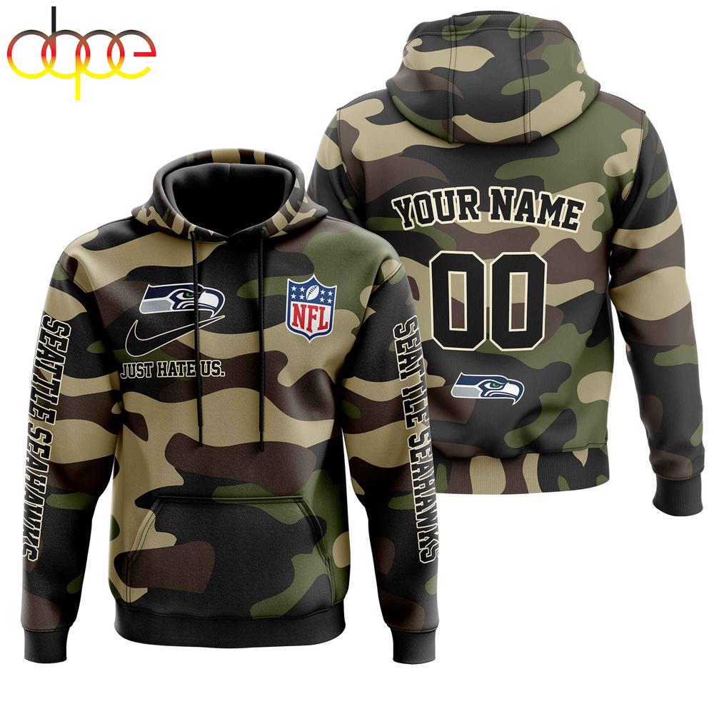 Custom Name And Number Seattle Seahawks Camo Style Veteran Day All Over Print Hoodie Shirt