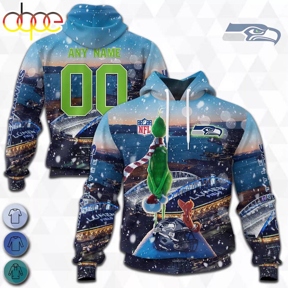 Custom Name And Number Seattle Seahawks NFL Grinch All Over Print Hoodie Shirt