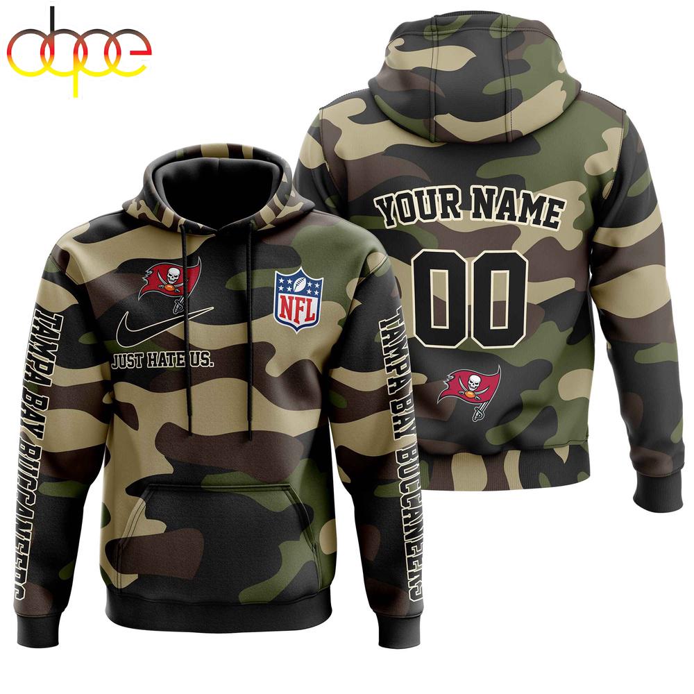 Custom Name And Number Tampa Bay Buccaneers Camo Style Veteran Day All Over Print Hoodie Shirt