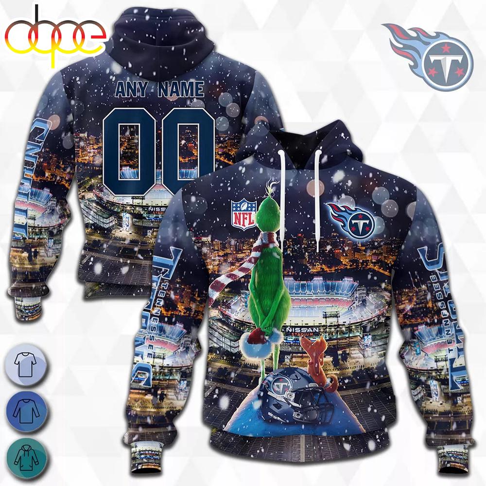 Custom Name And Number Tennessee Titans NFL Grinch All Over Print Hoodie Shirt