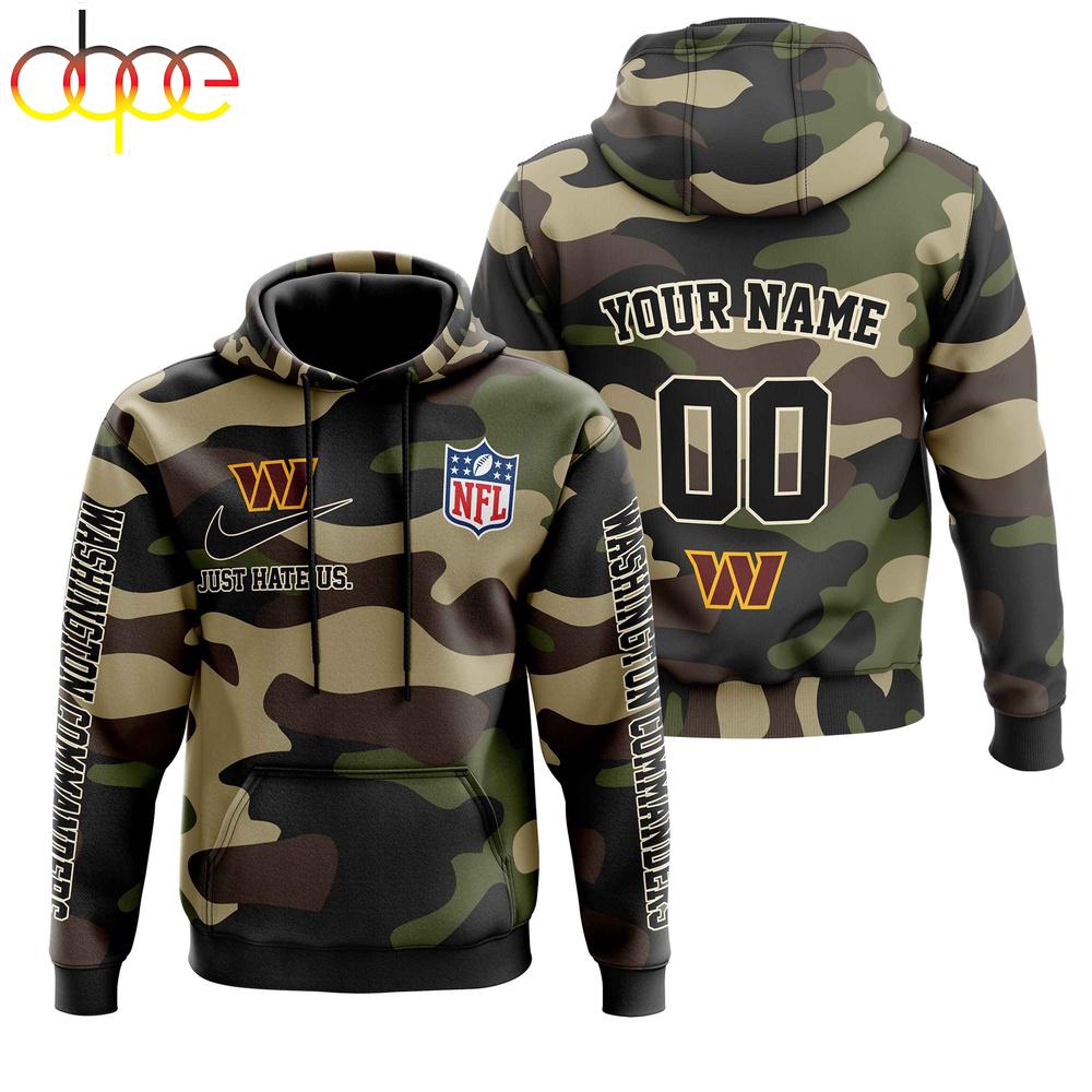 Custom Name And Number Washington Commanders Camo Style Veteran Day All Over Print Hoodie Shirt
