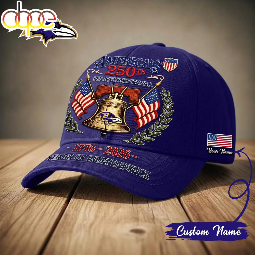 Custom Name Baltimore Ravens NFL 1776-2026 Years Of Independence Classic Cap