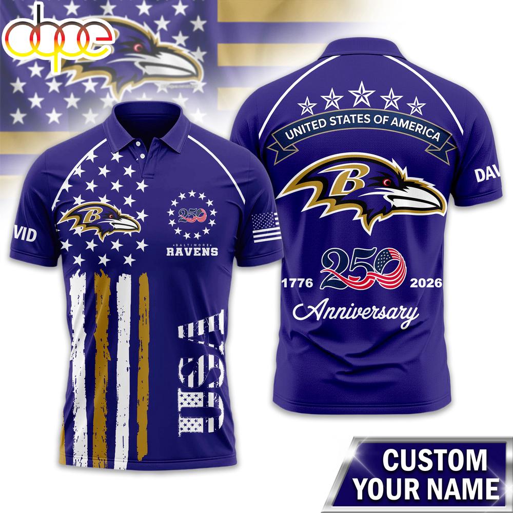 Custom Name Baltimore Ravens NFL American Semiquincentennial Polo Shirt