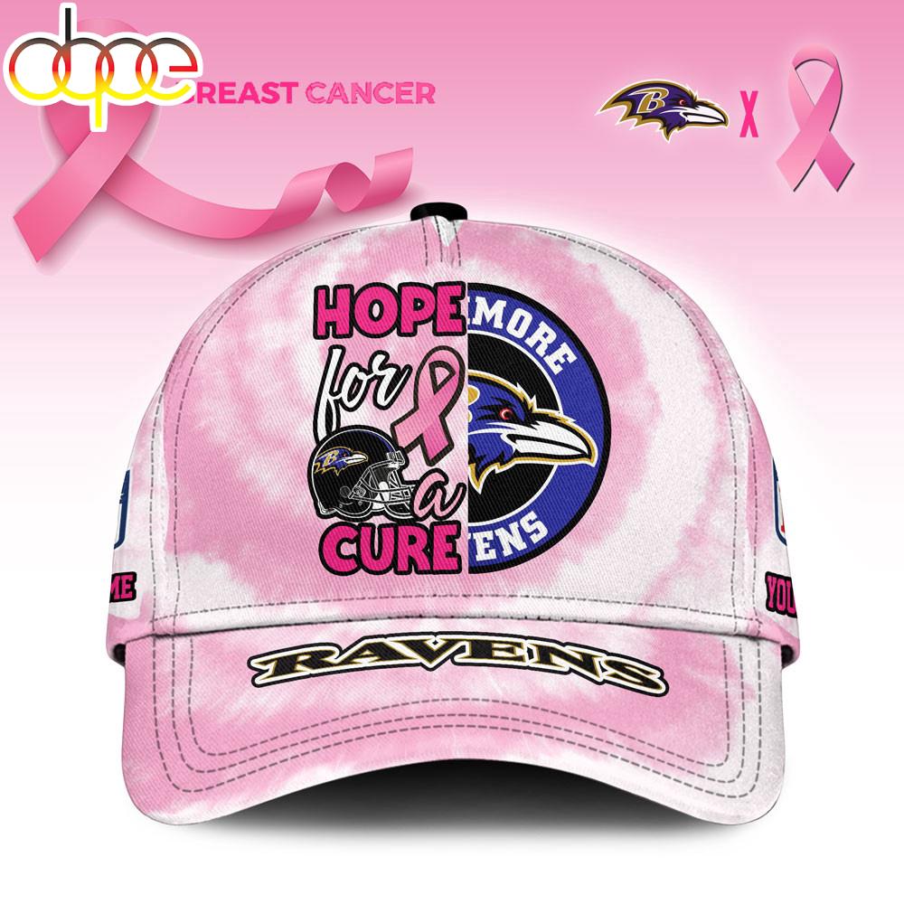 Custom Name Baltimore Ravens NFL Breast Cancer Awareness Baseball Cap