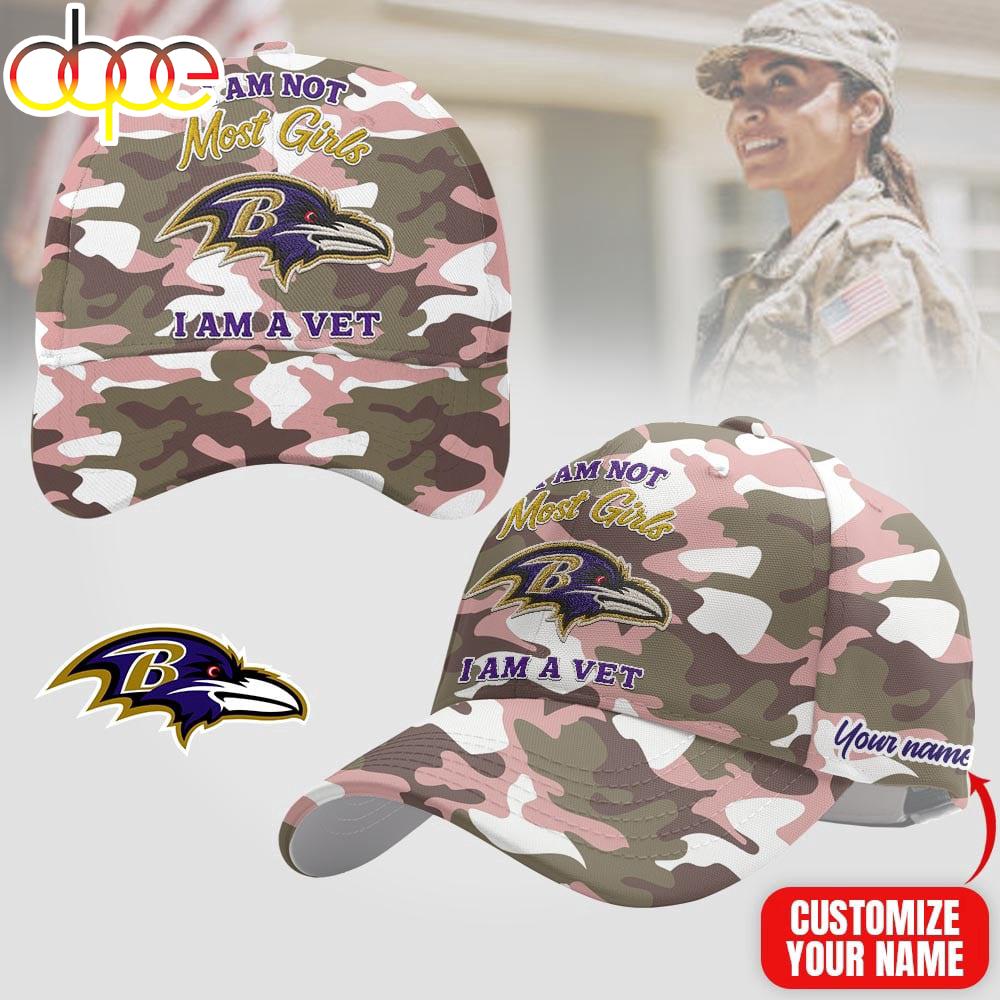 Custom Name Baltimore Ravens NFL Camo Veterans Classic Cap