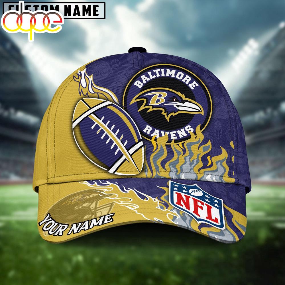 Custom Name Baltimore Ravens NFL Dark Flame Classic Baseball Cap