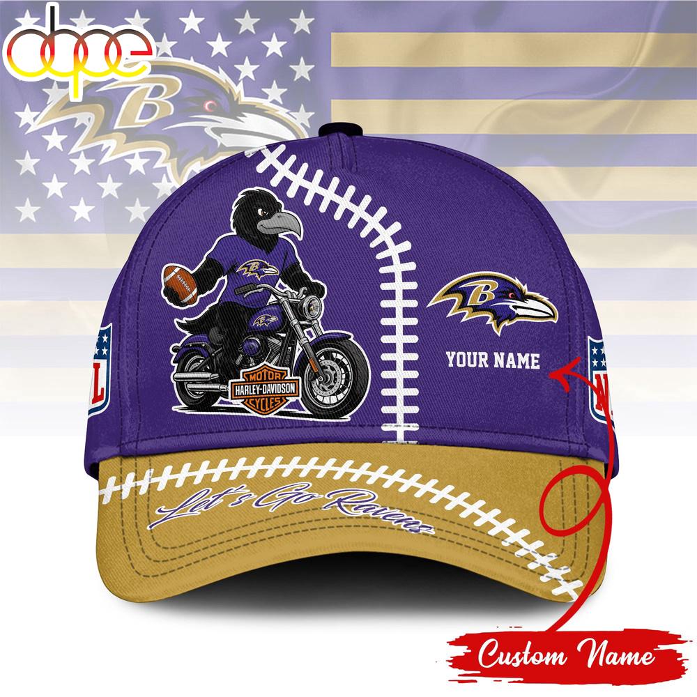 Custom Name Baltimore Ravens NFL Harley Davidson Classic Baseball Cap