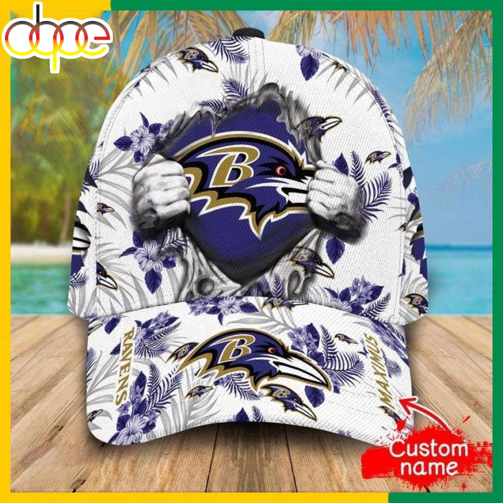 Custom Name Baltimore Ravens NFL Hawaiian Pattern Classic Baseball Cap