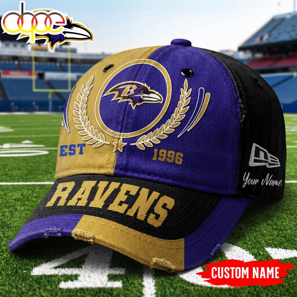 Custom Name Baltimore Ravens NFL Split Color New Era Baseball Cap