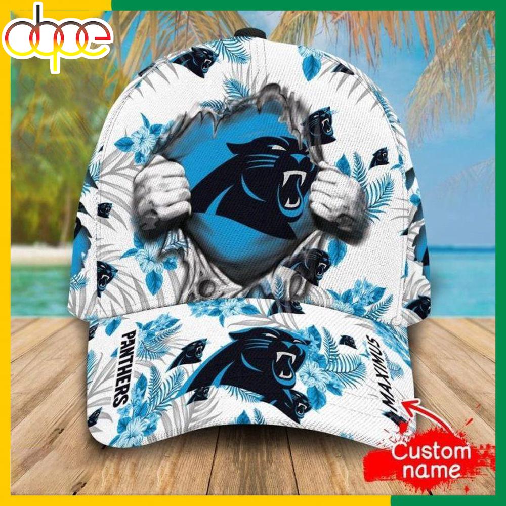 Custom Name Carolina Panthers NFL Hawaiian Pattern Classic Baseball Cap