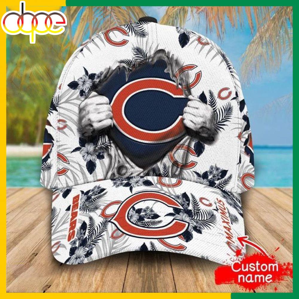 Custom Name Chicago Bears NFL Hawaiian Pattern Classic Baseball Cap