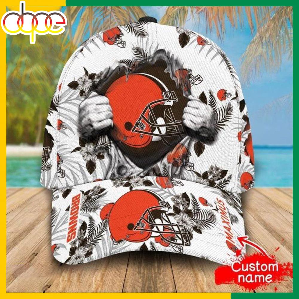 Custom Name Cleveland Browns NFL Hawaiian Pattern Classic Baseball Cap