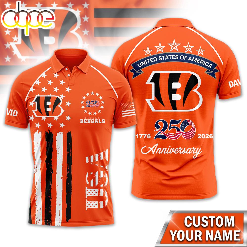 Custom Name Cincinnati Bengals NFL American Semiquincentennial Polo Shirt