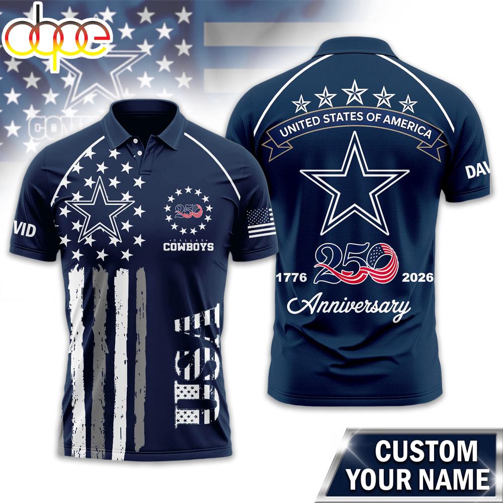 Custom Name Dallas Cowboys NFL American Semiquincentennial Polo Shirt