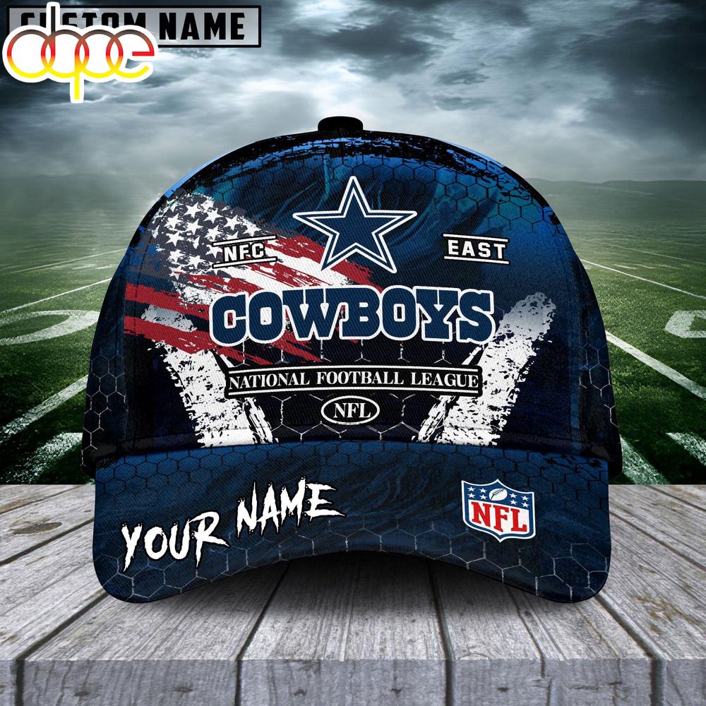 Custom Name Dallas Cowboys NFL Dark Scratch American Flag Baseball Cap
