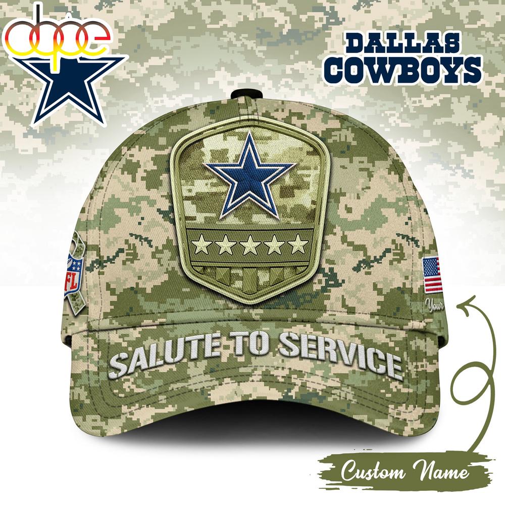 Custom Name Dallas Cowboys NFL Salute To Service Baseball Cap
