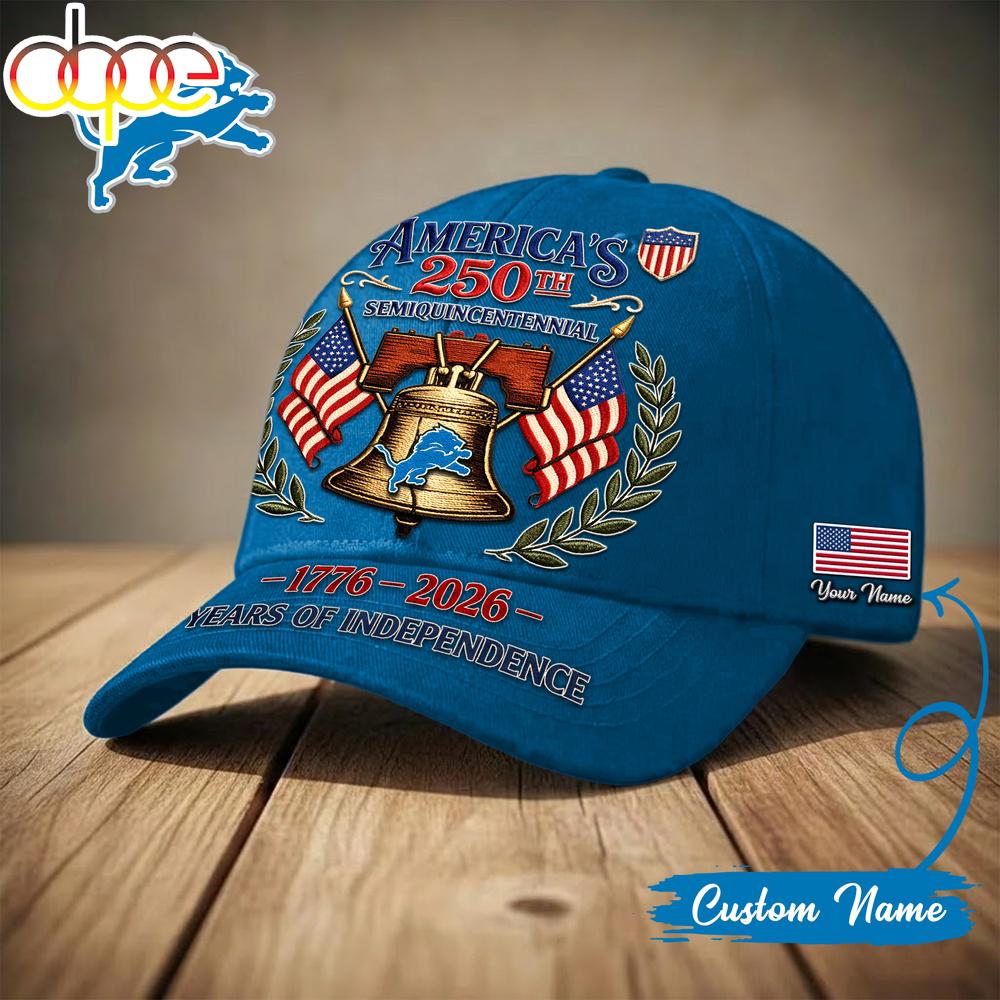 Custom Name Detroit Lions NFL 1776-2026 Years Of Independence Classic Cap