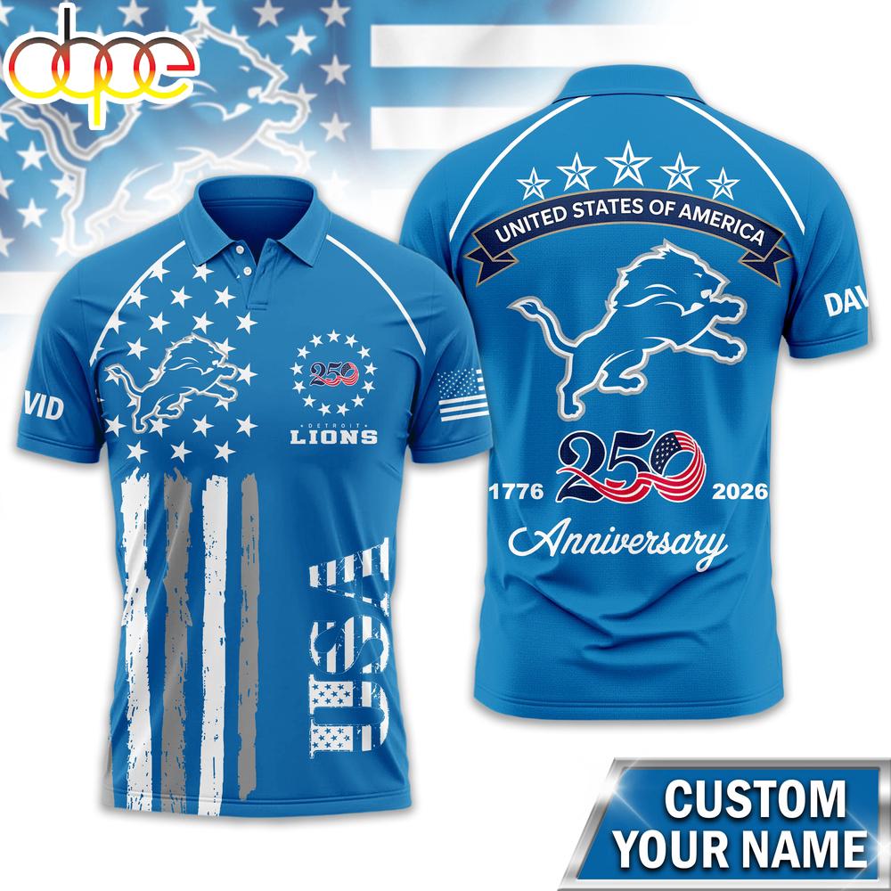 Custom Name Detroit Lions NFL American Semiquincentennial Polo Shirt