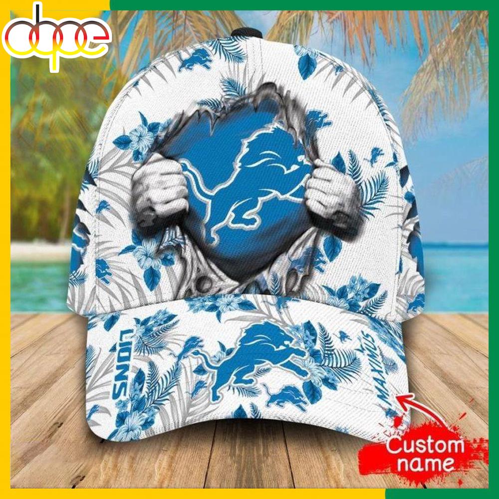 Custom Name Detroit Lions NFL Hawaiian Pattern Classic Baseball Cap