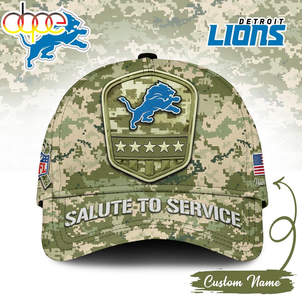 Custom Name Detroit Lions NFL Salute To Service Baseball Cap