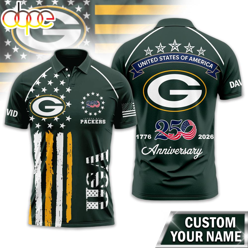 Custom Name Green Bay Packers NFL American Semiquincentennial Polo Shirt