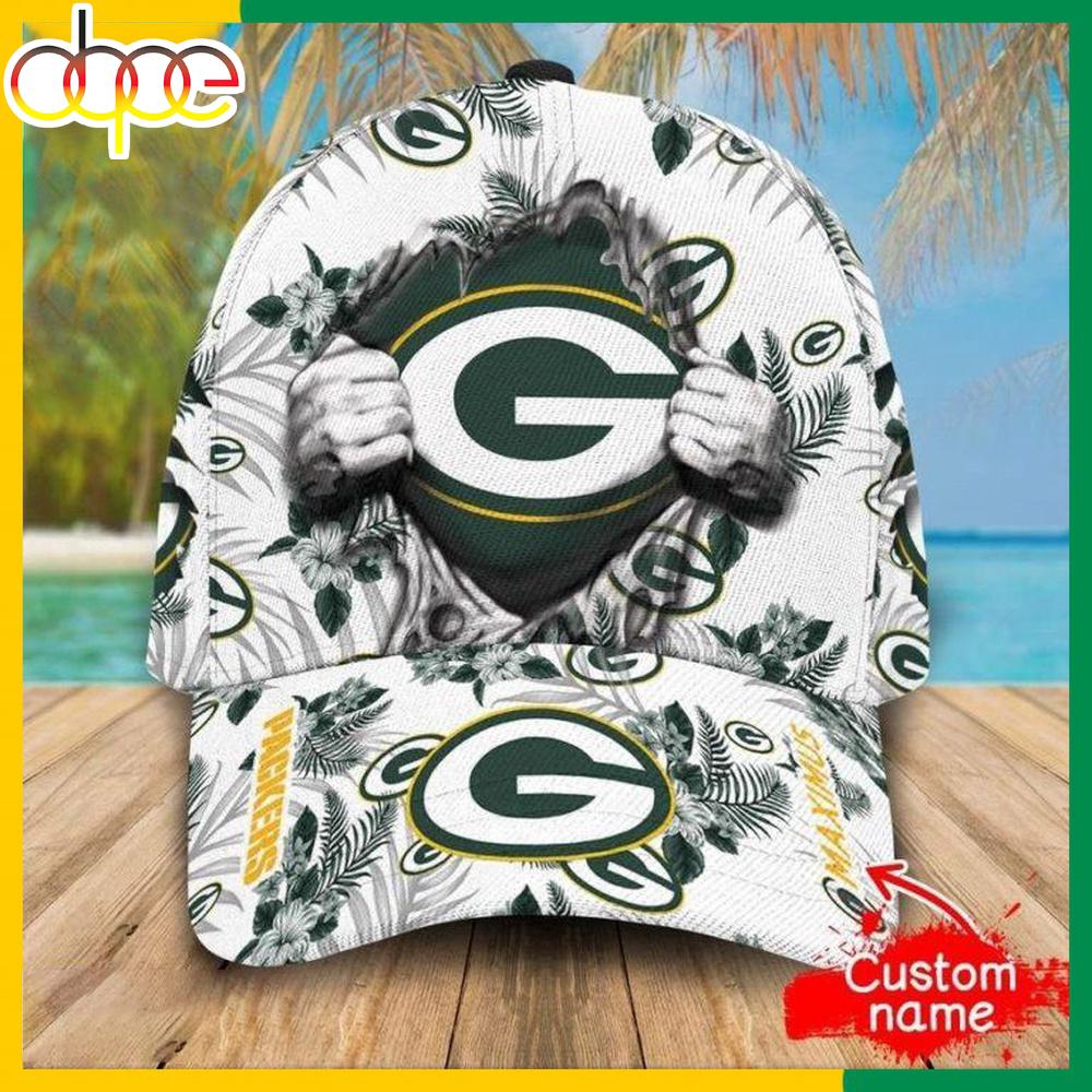 Custom Name Green Bay Packers NFL Hawaiian Pattern Classic Baseball Cap