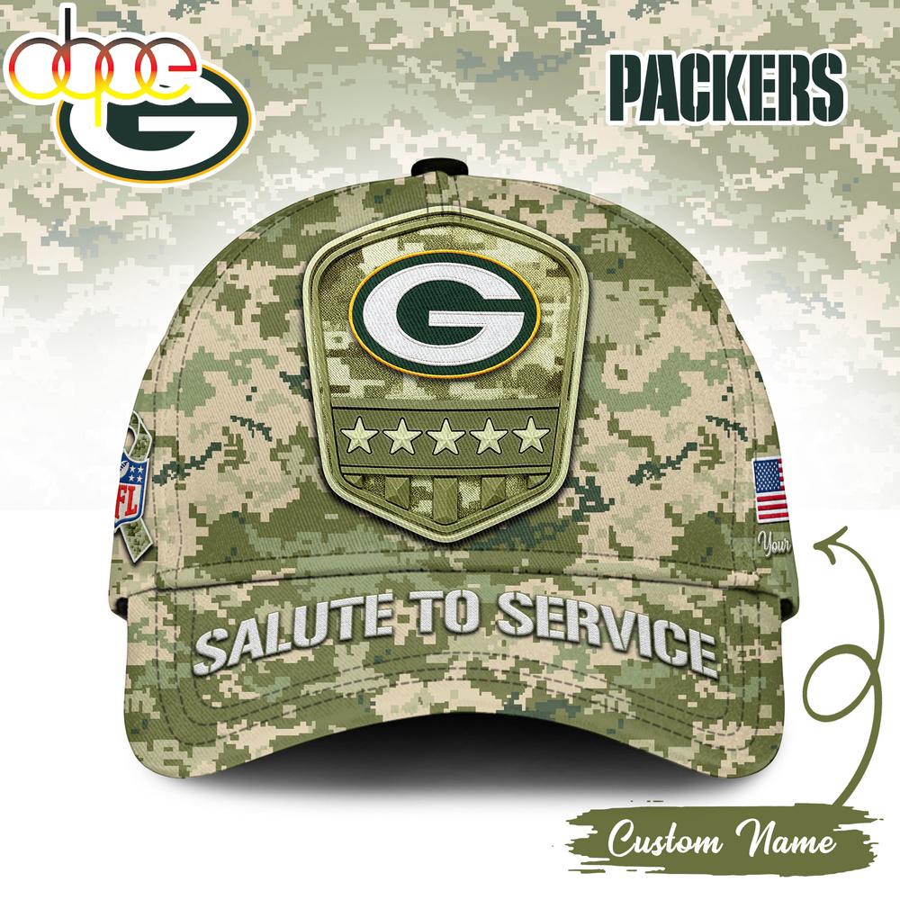 Custom Name Green Bay Packers NFL Salute To Service Baseball Cap