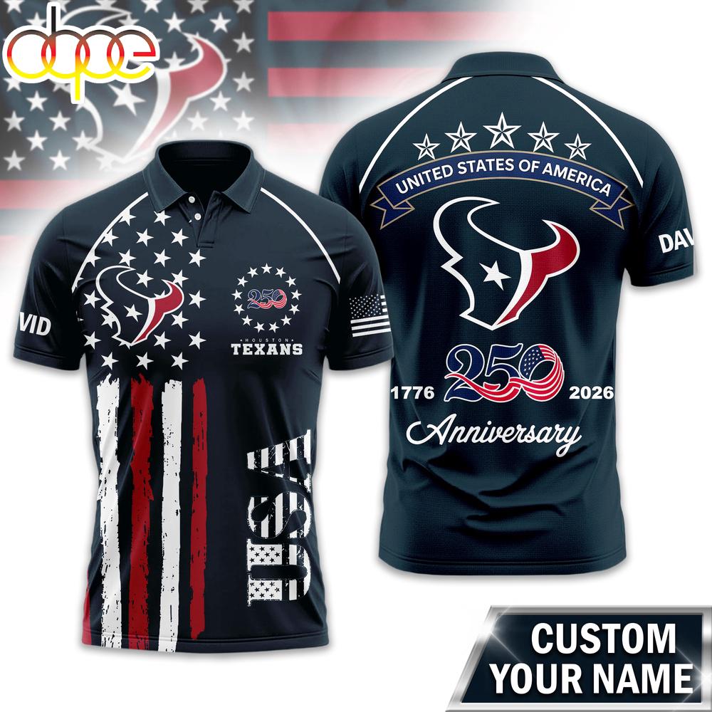 Custom Name Houston Texans NFL American Semiquincentennial Polo Shirt