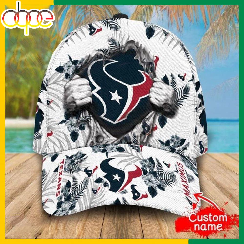 Custom Name Houston Texas NFL Hawaiian Pattern Classic Baseball Cap