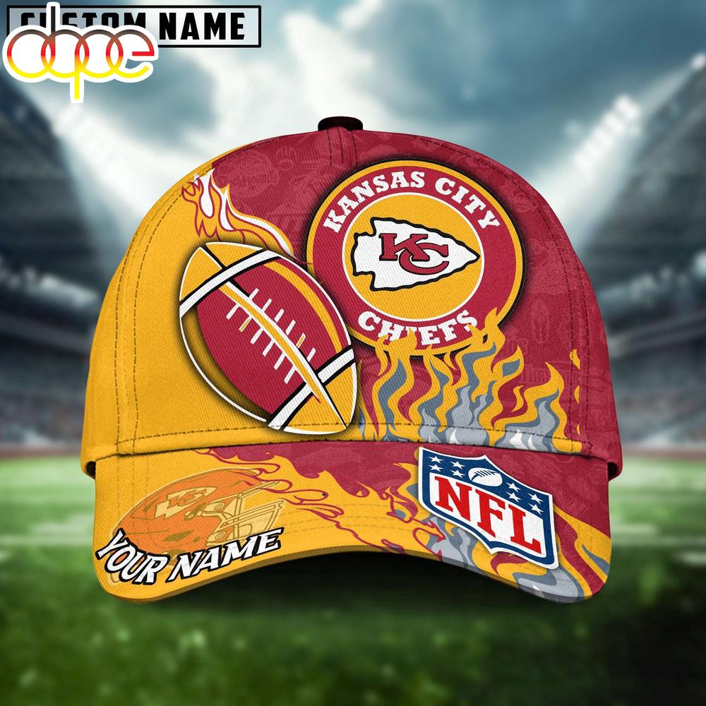 Custom Name Kansas City Chiefs NFL Dark Flame Classic Baseball Cap