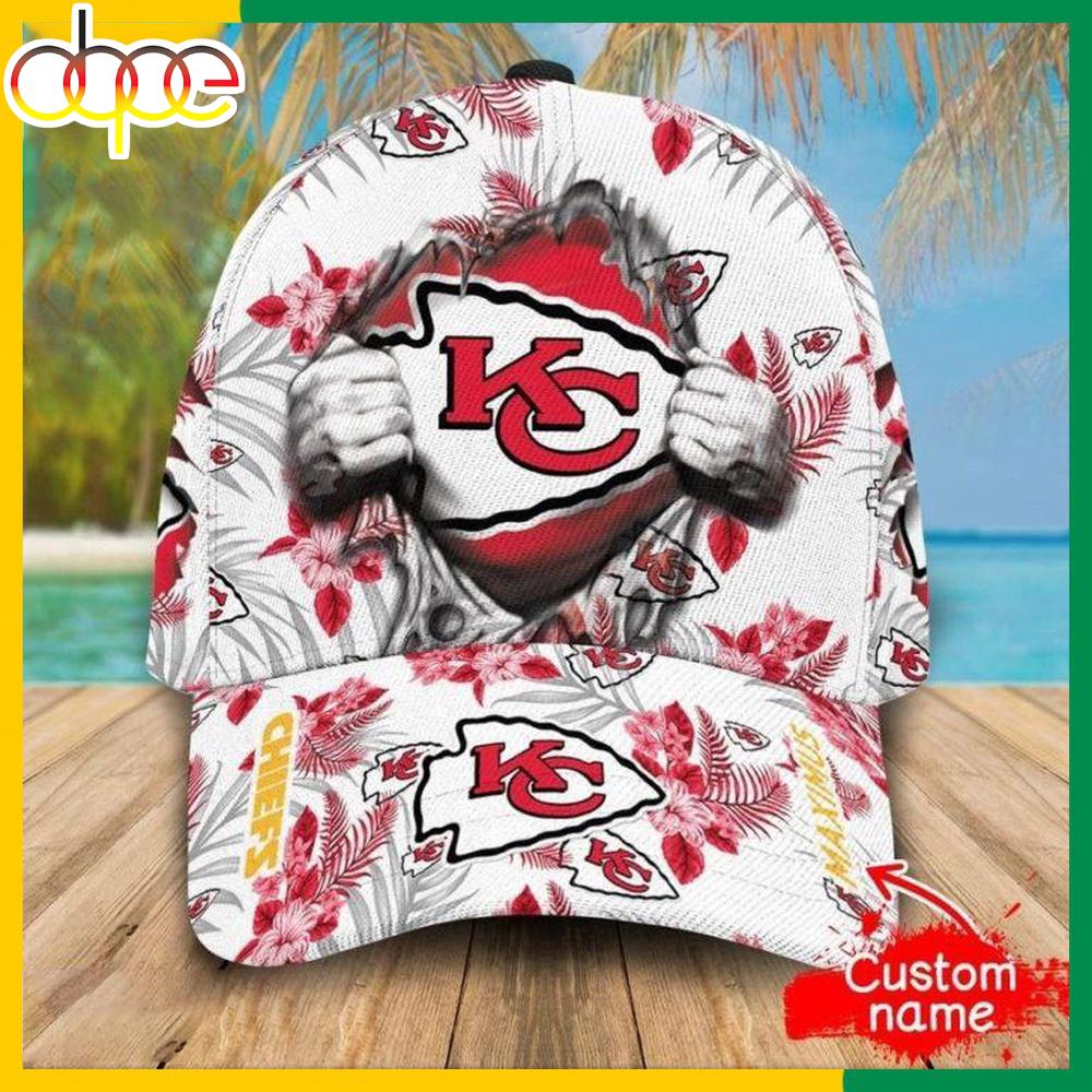 Custom Name Kansas City Chiefs NFL Hawaiian Pattern Classic Baseball Cap
