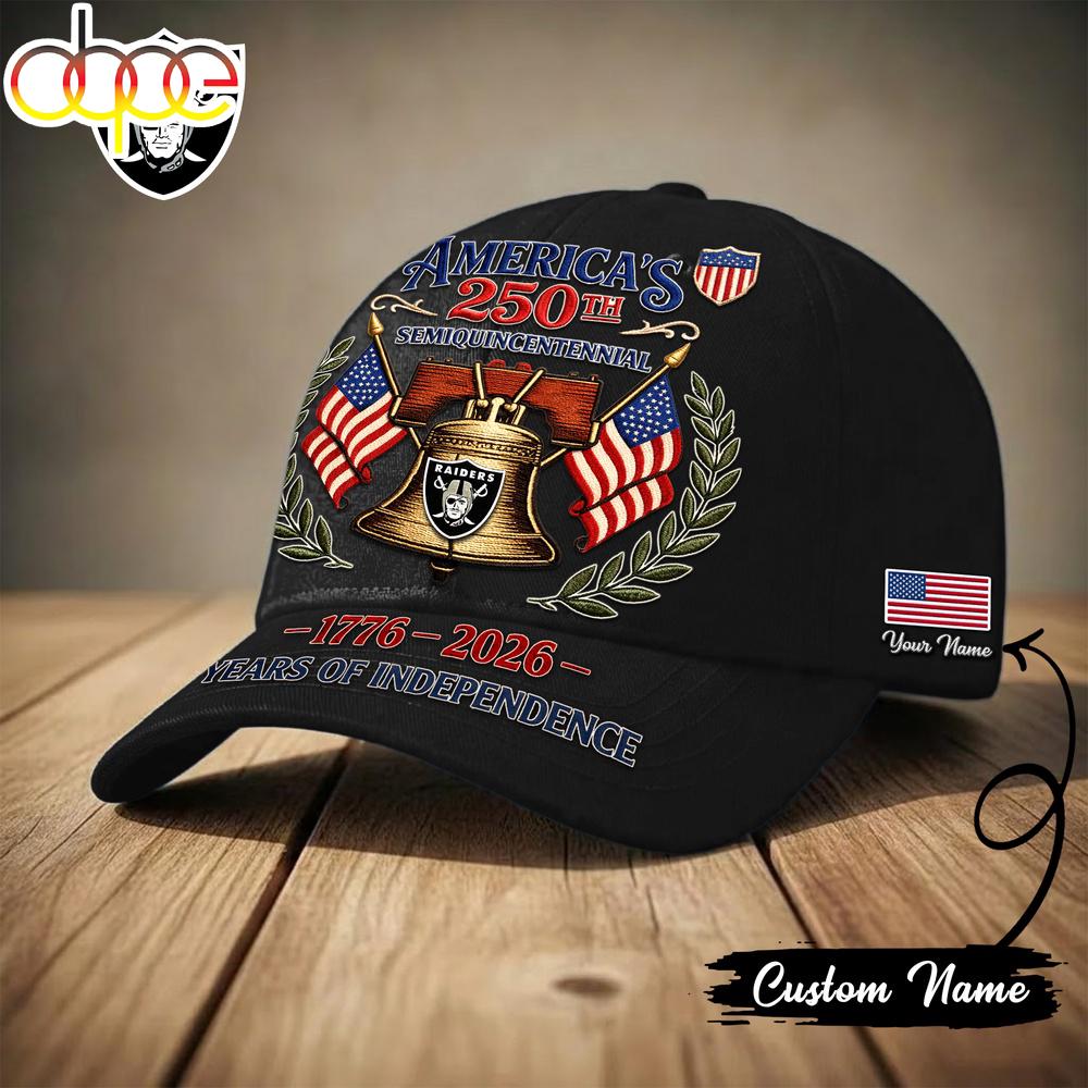 Custom Name Las Vegas Raiders NFL 1776-2026 Years Of Independence Classic Cap