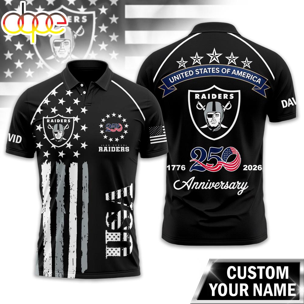 Custom Name Las Vegas Raiders NFL American Semiquincentennial Polo Shirt